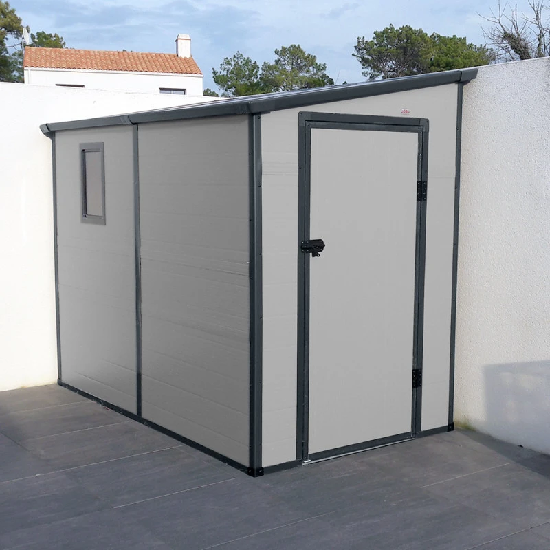 Abri De Jardin Adossé En Résine Gris Clair 3,55m² + Kit De Fondation - JOBU – Image 3