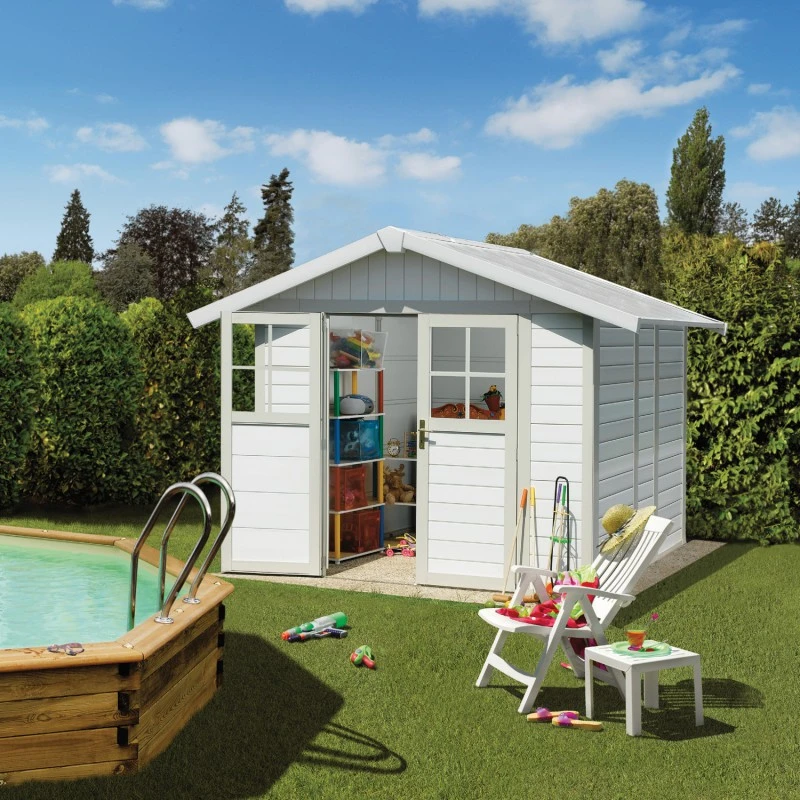 Abri De Jardin En PVC 4,9m² DECO Blanc Et Gris Vert Grosfillex + Kit Ancrage Offert – Image 3