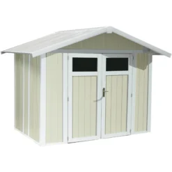 Abri De Jardin 4m² En PVC UTILITY Blanc Et Gris Vert Grosfillex + Kit Ancrage Offert