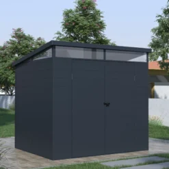 Abri De Jardin En Résine 4,10m² Anthracite Toit Monopente Skylight + Plancher - Jobu