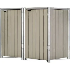 Cache-poubelle 2 Compartiments Müllbox En Bois Traité Gris 2x140L – HIDE
