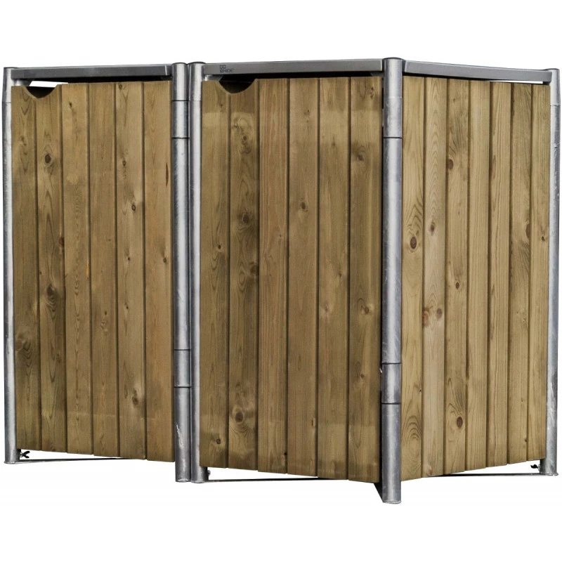 Cache-poubelle 2 Compartiments Müllbox En Bois Traité Naturel 2x140L – HIDE – Image 2