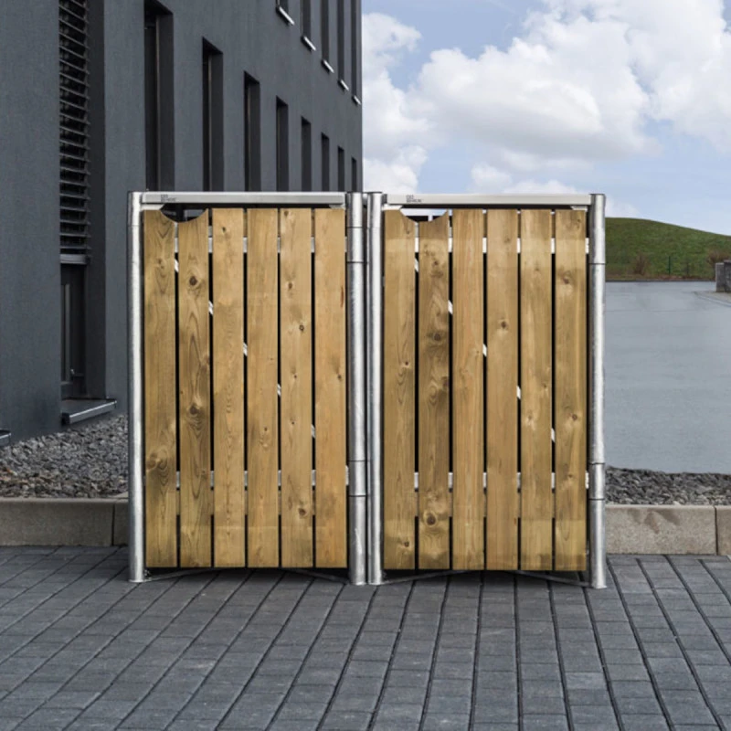 Cache-poubelle 2 Compartiments Müllbox En Bois Traité Naturel 2x140L – HIDE – Image 4