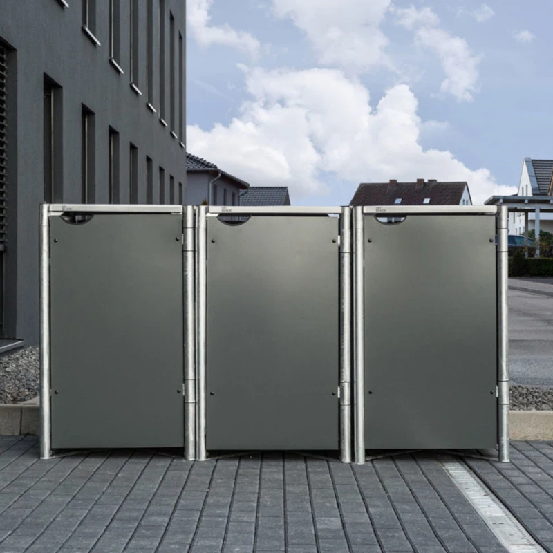 Cache-poubelle 3 Compartiments Müllbox En Aluminium Gris 3x140L – HIDE – Image 3