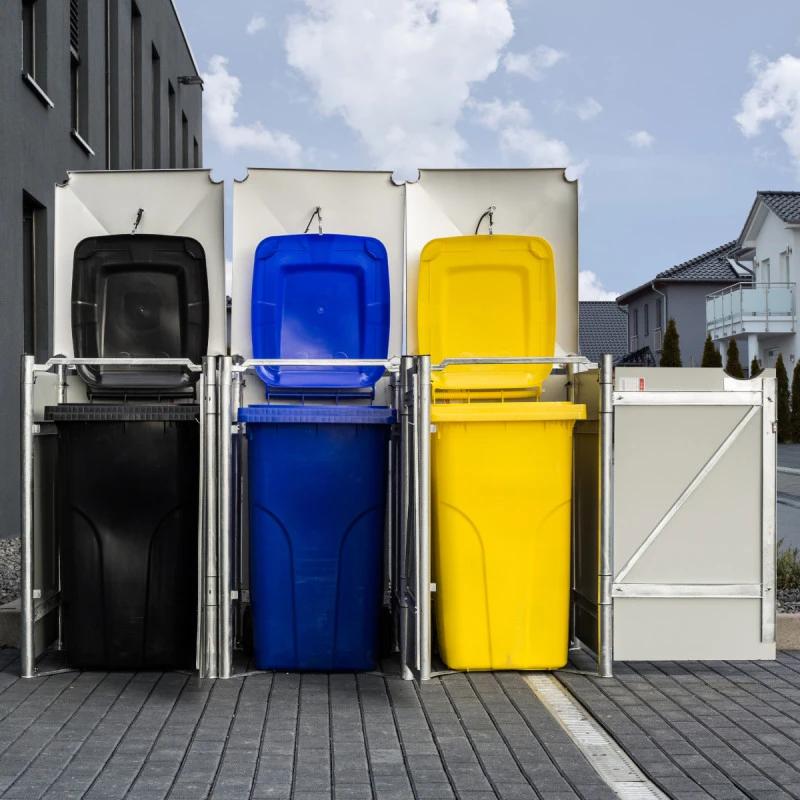 Cache-poubelle 3 Compartiments Müllbox En Aluminium Gris 3x140L – HIDE – Image 6