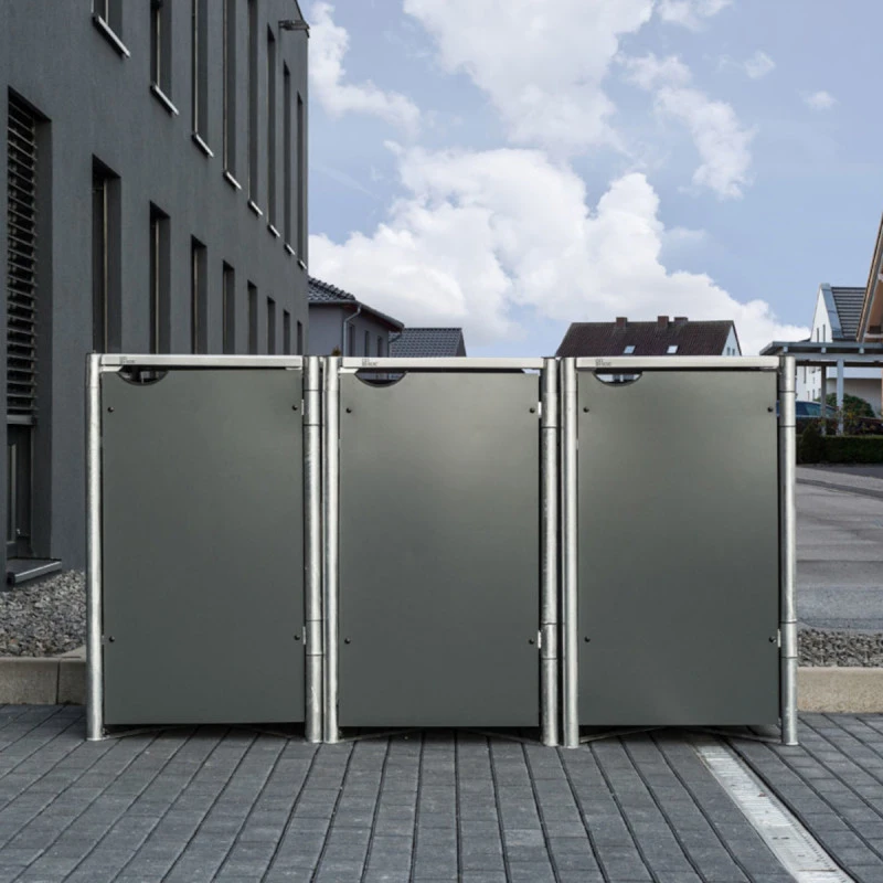 Cache-poubelle 3 Compartiments Müllbox En Aluminium Gris 3x240L – HIDE – Image 4