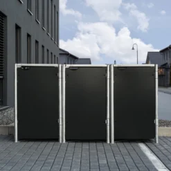 Cache-poubelle 3 Compartiments Müllbox En Aluminium Noir 3x140L – HIDE