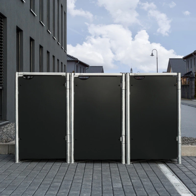 Cache-poubelle 3 Compartiments Müllbox En Aluminium Noir 3x240L – HIDE – Image 4