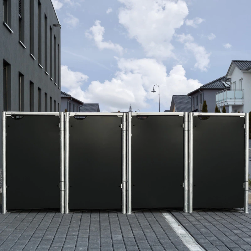 Cache-poubelle 4 Compartiments Müllbox En Aluminium Noir 4x140L – HIDE – Image 2