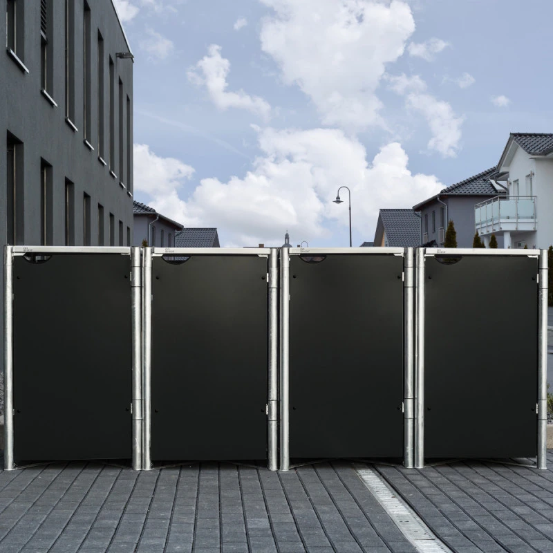 Cache-poubelle 4 Compartiments Müllbox En Aluminium Noir 4x240L – HIDE – Image 2