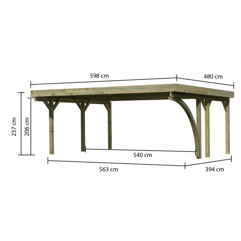 Carport Double En Bois Autoclave 28,3m² Avec Poteau En Arc Et Toit En PVC Gris – KARIBU – Image 2