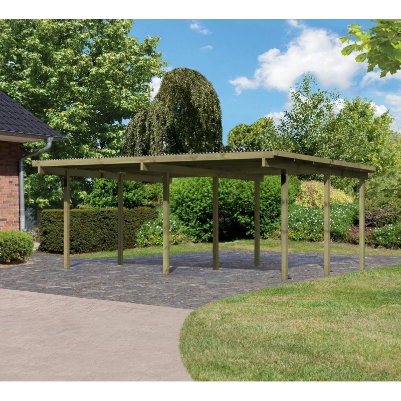 Carport Double En Pin Autoclave Avec Toit PVC 27,58m² - Karibu – Image 2