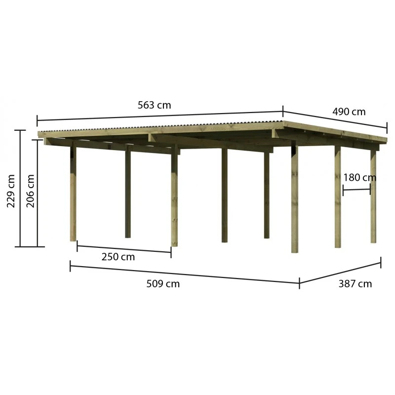 Carport Double En Pin Autoclave Avec Toit PVC 27,58m² - Karibu – Image 3
