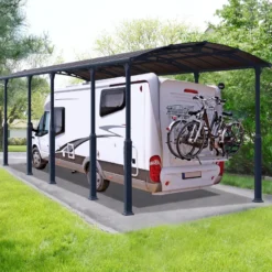 Carport En Alu Gris Et Polycarbonate 1 Voiture 38,7m² Arcadia Alpine 10600 - Canopia