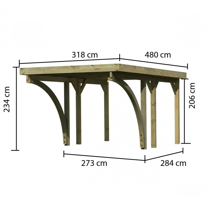 Carport En Bois Autoclave 15m², Toit En Acier Et Deux Poteaux En Arc – KARIBU – Image 2