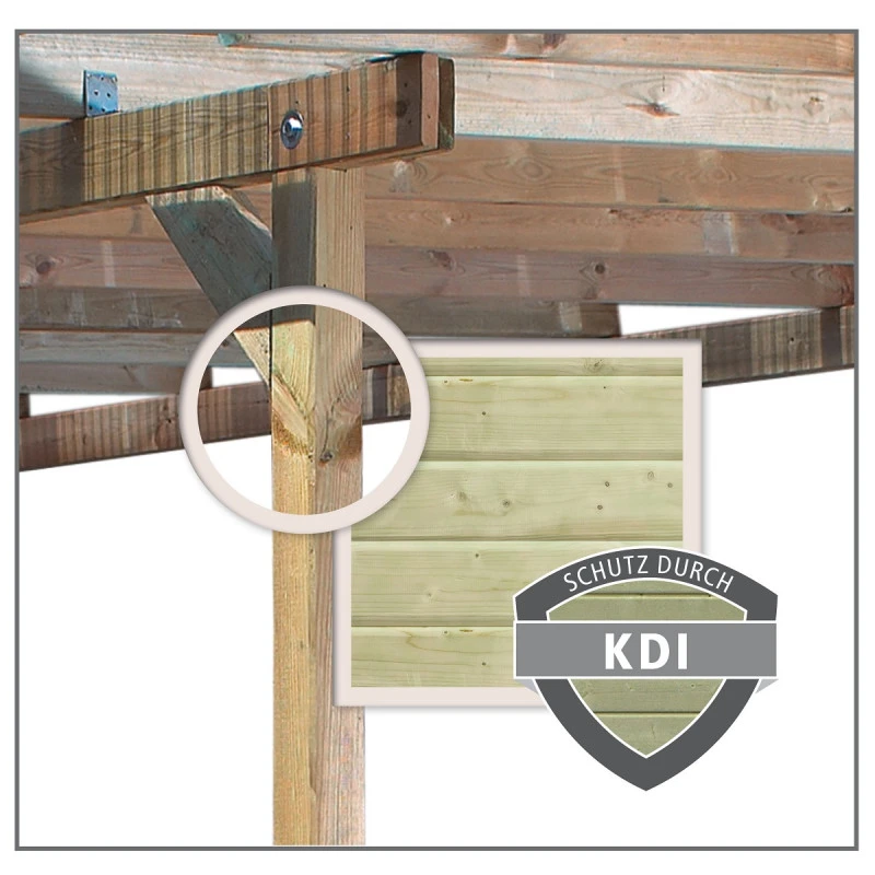 Carport En Bois Autoclave 26,9m² Avec Poteau En Arc Et Toit En Acier – KARIBU – Image 3