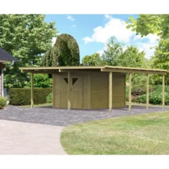 Carport En Bois Autoclave 30,35m² Avec Débarras 9m² - Karibu