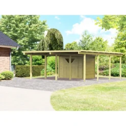 Carport En Bois Autoclave 30,35m² Avec Petit Débarras - Karibu