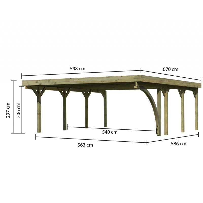 Carport En Bois Autoclave 40,2m² Avec Poteau En Arc Et Toit En Acier – KARIBU – Image 2