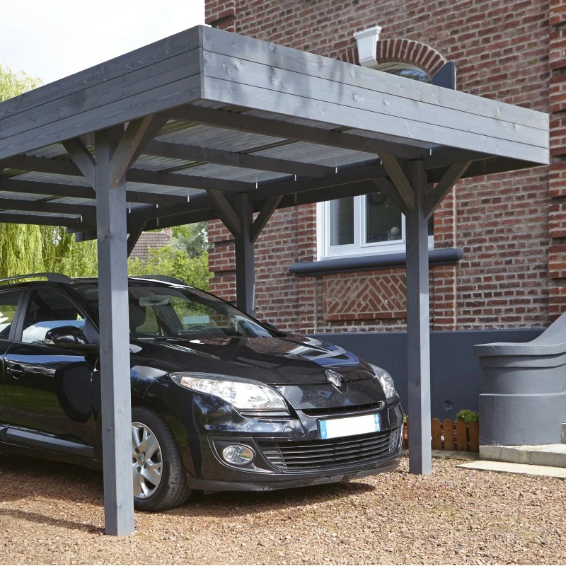 Carport Simple 15,75m² En Bois Lasuré Gris Anthracite Louison Forest Style – Image 3