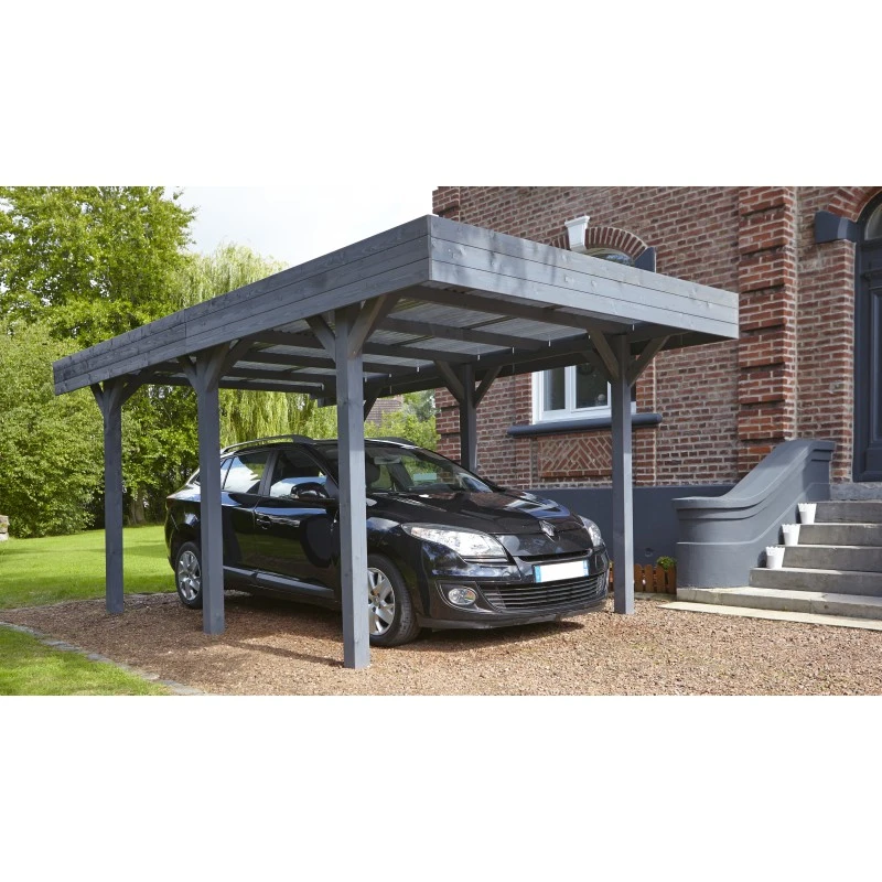 Carport Simple 15,75m² En Bois Lasuré Gris Anthracite Louison Forest Style