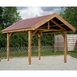 Carport THURAC 17,89m² En Bois Massif Avec Toiture Onduline HABRITA
