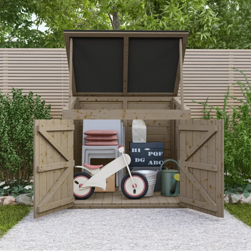 Coffre De Jardin En Bois TraitĂ© 20mm 1200L GENIO Noir - Gardy Shelter â Image 5