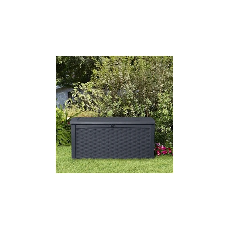 Keter Coffre En Résine Imitation Rotin Tressé Et Bois 400L Anthracite RIO – Image 2