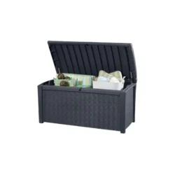 Keter Coffre En Résine Imitation Rotin Tressé Et Bois 400L Anthracite RIO