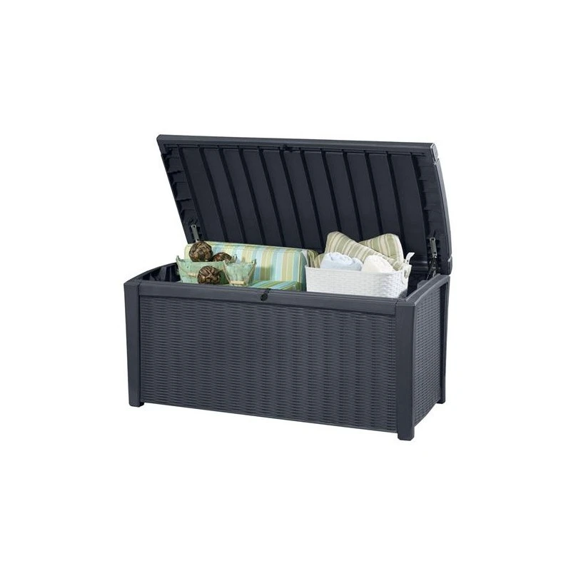 Keter Coffre En Résine Imitation Rotin Tressé Et Bois 400L Anthracite RIO