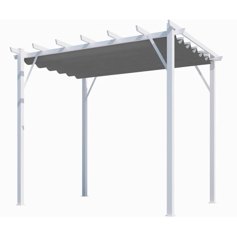 Pergola 100% Aluminium Coloris Blanc 12m² Avec Toile D'ombrage Gris 140gr/m² HABRITA – Image 2