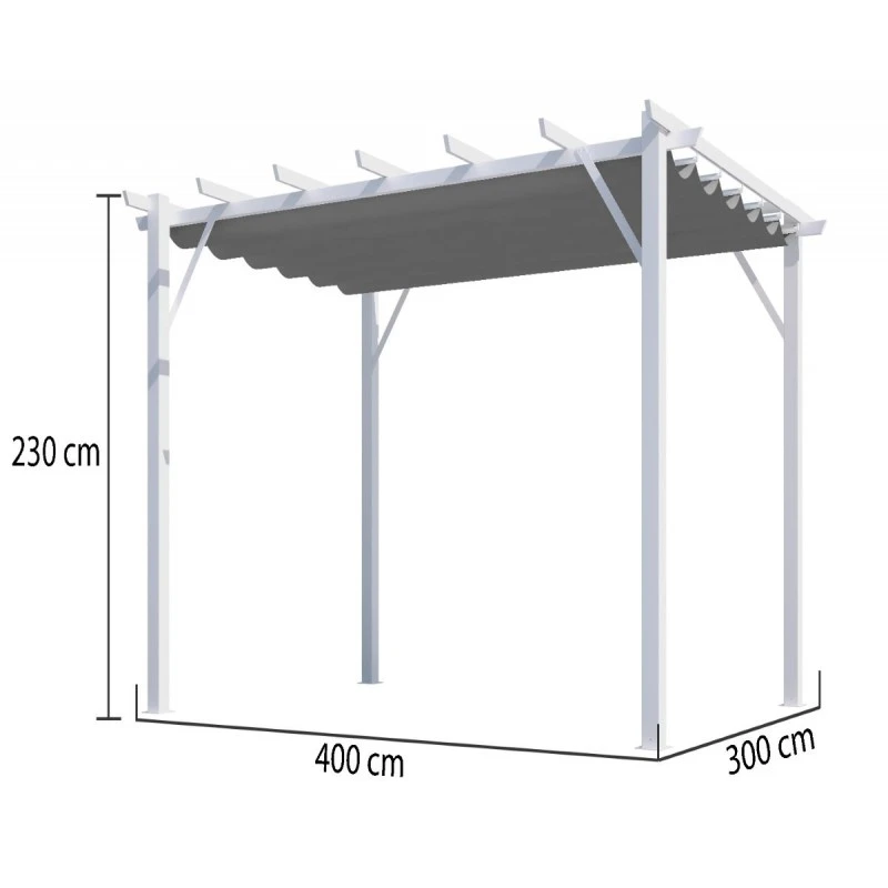 Pergola 100% Aluminium Coloris Blanc 12m² Avec Toile D'ombrage Gris 140gr/m² HABRITA – Image 3