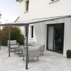 Pergola Adossée 435x300cm En Aluminium Noir Et Polycarbonate 4mm CIELO - DCB Garden