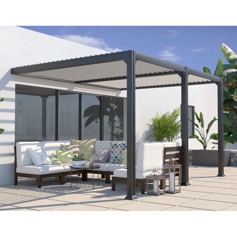 Pergola Adossée Bioclimatique 300x400cm Lames 13cm - Gris - SAVANNAH - Couleurs Du Monde