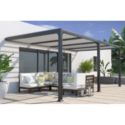 Pergola Adossée Bioclimatique 300x600cm Lames 13cm - Gris - SEATTLE - Couleurs Du Monde