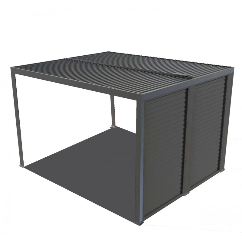 Pergola Bioclimatique Aluminium Anthracite 10,80m² Toit Avec Lames Ovales Aluminium + Ventelles Latérales Pour Côté 3m – HABRITA – Image 3