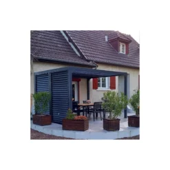 Pergola Bioclimatique Aluminium Anthracite 10,80m² Toit Avec Lames Ovales Aluminium + Ventelles Latérales Pour Côté 3m – HABRITA