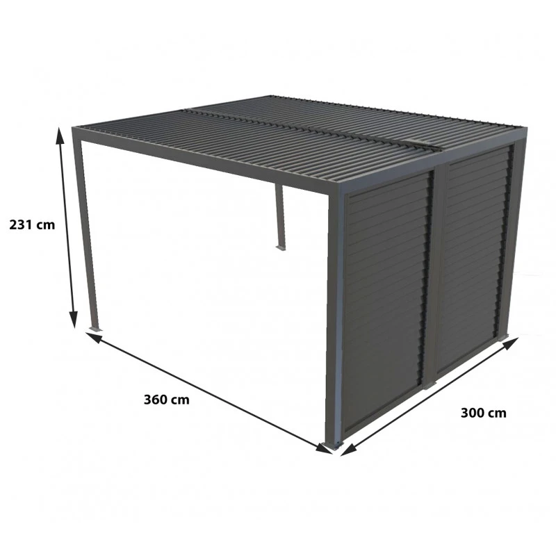 Pergola Bioclimatique Aluminium Anthracite 10,80m² Toit Avec Lames Ovales Aluminium + Ventelles Latérales Pour Côté 3m – HABRITA – Image 4