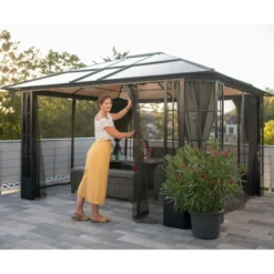 Pergola De Jardin Savino 423x363cm En Aluminium Anthracite Et Polycarbonate 8mm – SOJAG