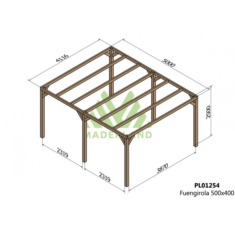Pergola En Bois Lamellé-collé 500x400cm Fuengirola – Maderland – Image 2