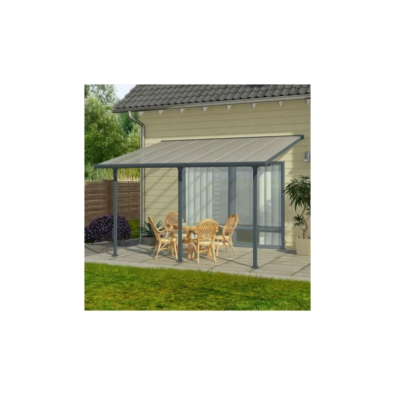 Toit De Terrasse 300x400cm En Alu Gris Anthracite Et Polycarbonate 8mm PATIO