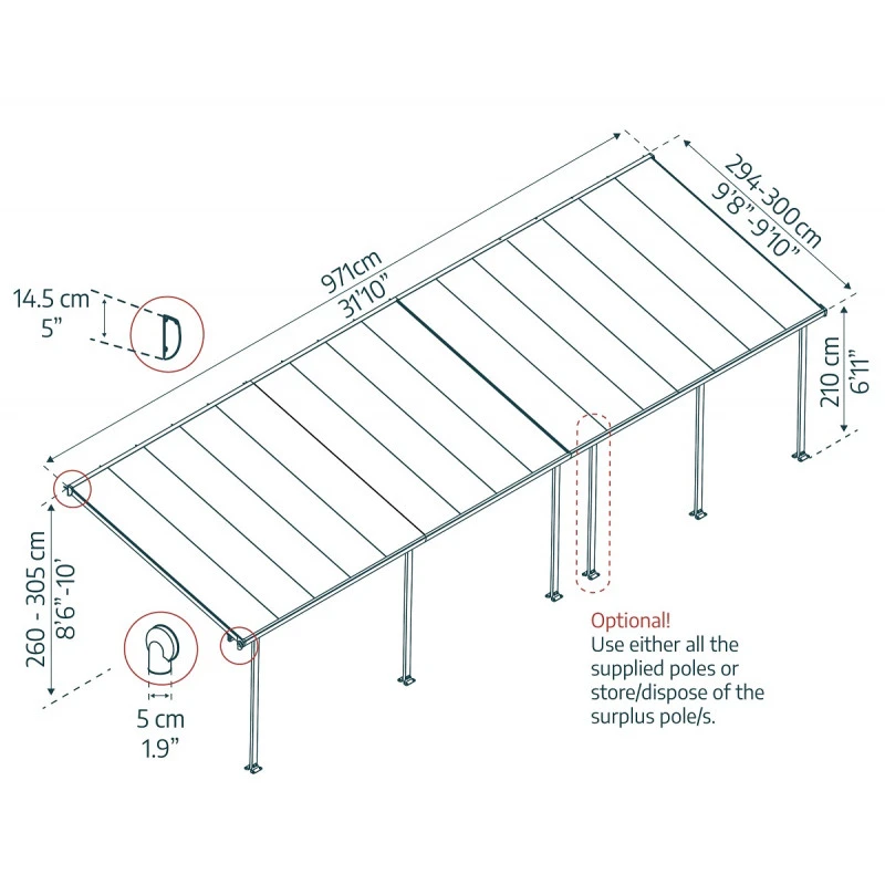 Toit De Terrasse 300x971cm En Aluminium Gris Et Polycarbonate 8mm FERIA - Canopia By Palram – Image 3